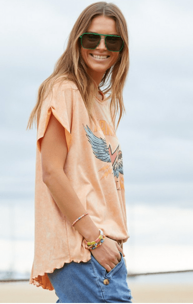 Hammill & Co Washed Orange Rock & Roll Vintage Tee.