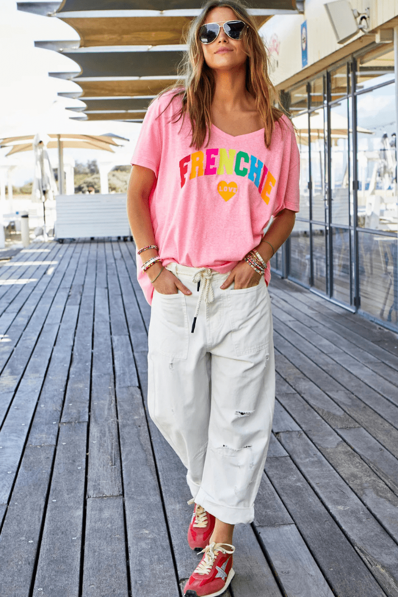 Hammill & Co V-Neck Frenchie Tee - Pink.