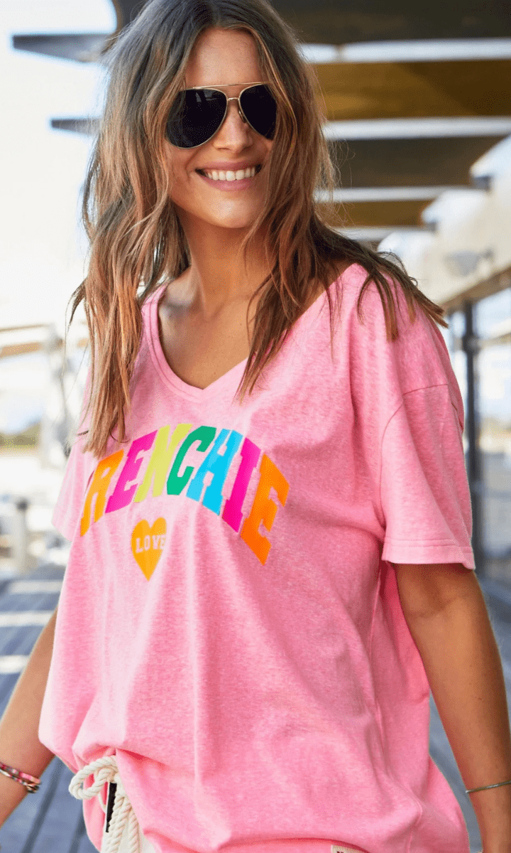 Hammill & Co V-Neck Frenchie Tee - Pink.