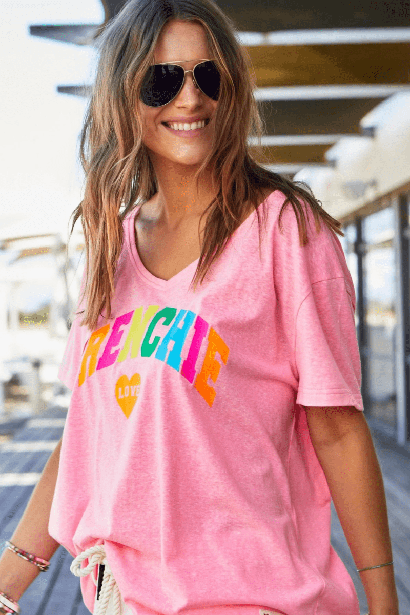Hammill & Co V-Neck Frenchie Tee - Pink.