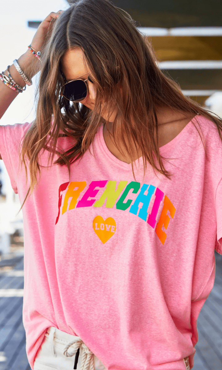 Hammill & Co V-Neck Frenchie Tee - Pink.