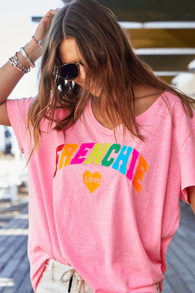 Hammill & Co V-Neck Frenchie Tee - Pink.