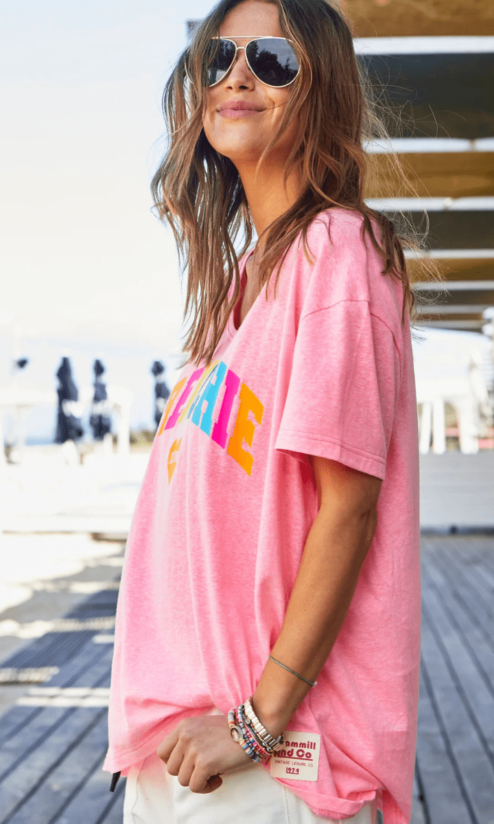 Hammill & Co V-Neck Frenchie Tee - Pink.