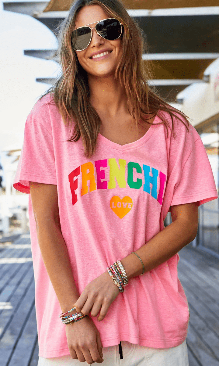 Hammill & Co V-Neck Frenchie Tee - Pink.