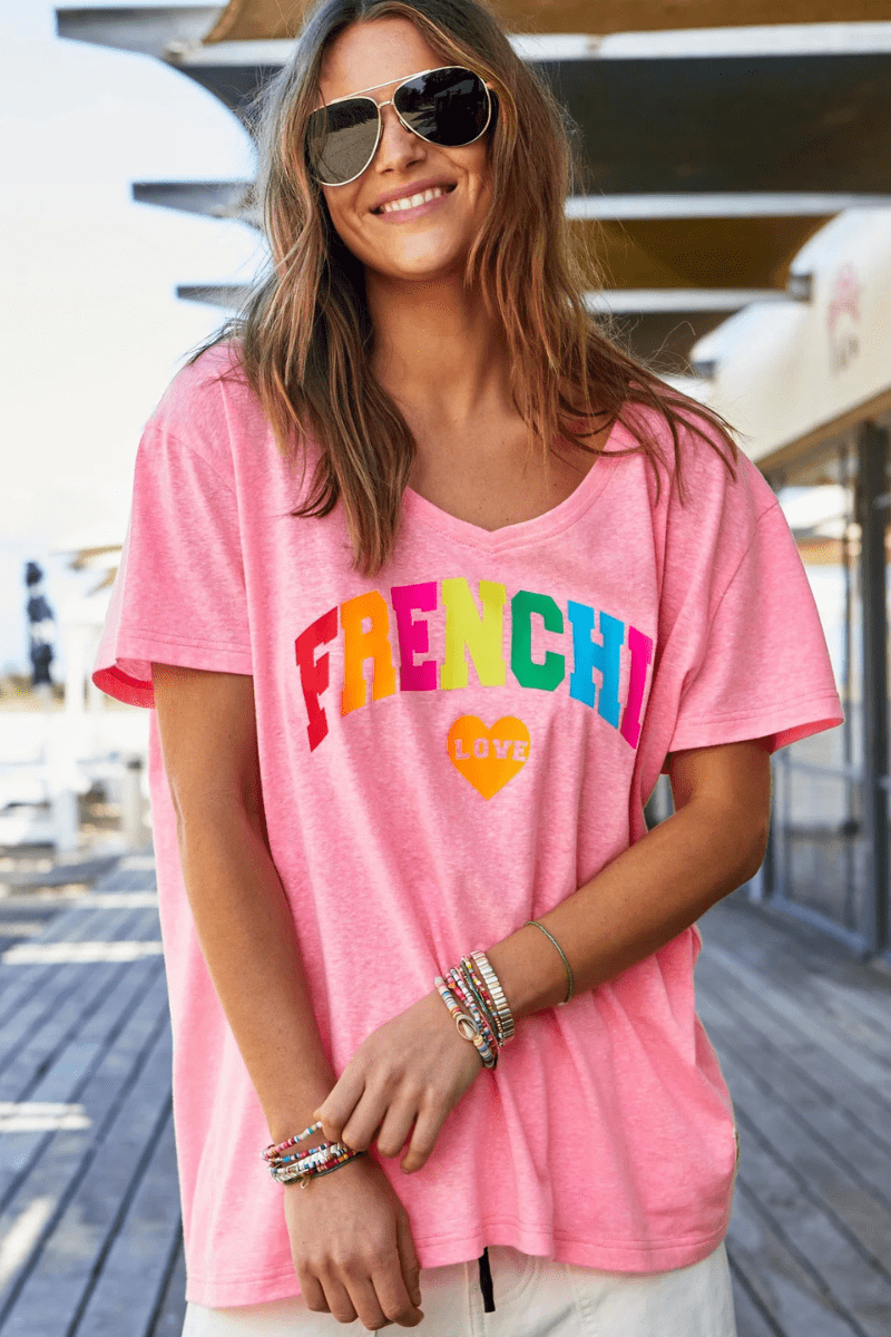 Hammill & Co V-Neck Frenchie Tee - Pink.