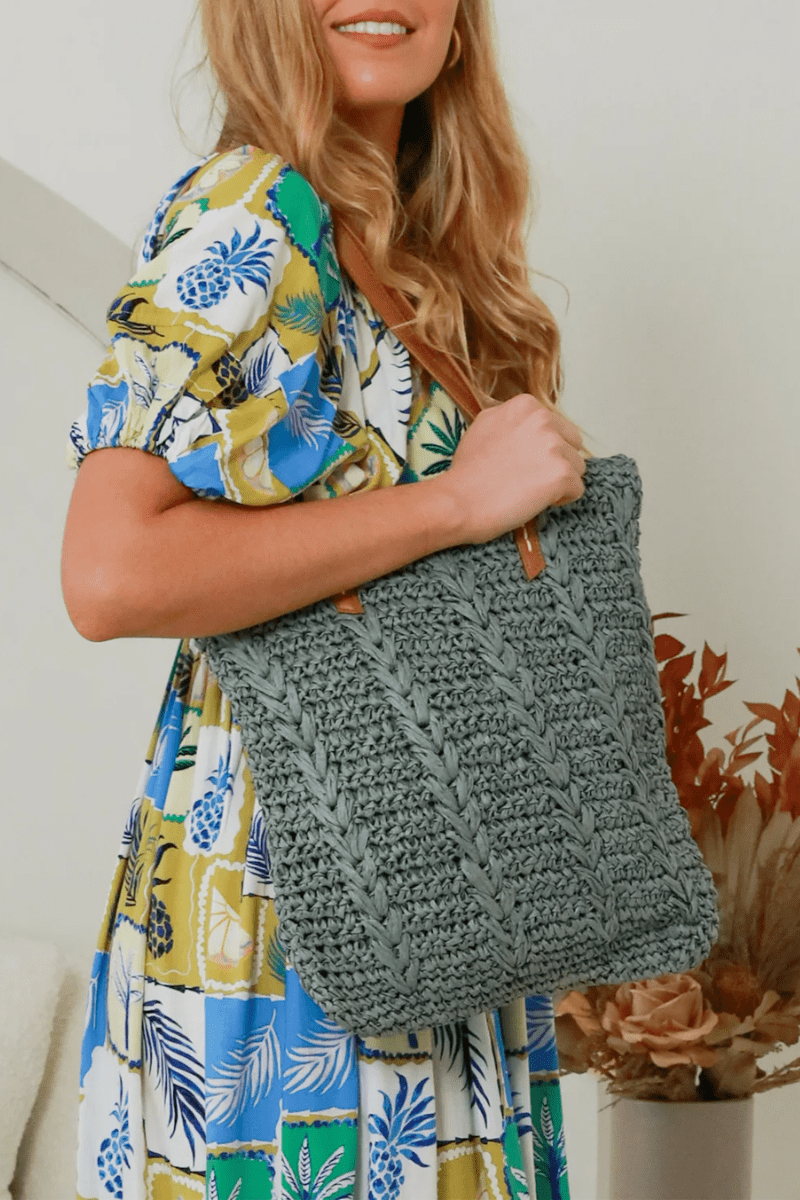 Isabella Boho Oceana Straw Blue Beach Bag.