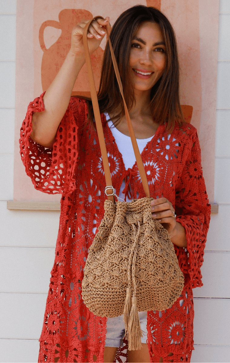 Isabella Woven Cotton Shoulder Tote Bag.