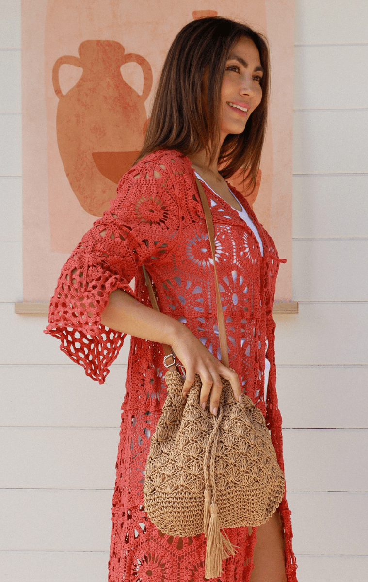 Isabella Woven Cotton Shoulder Tote Bag.