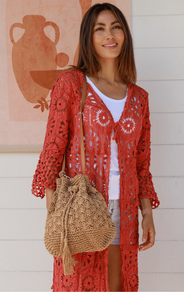 Isabella Woven Cotton Shoulder Tote Bag.