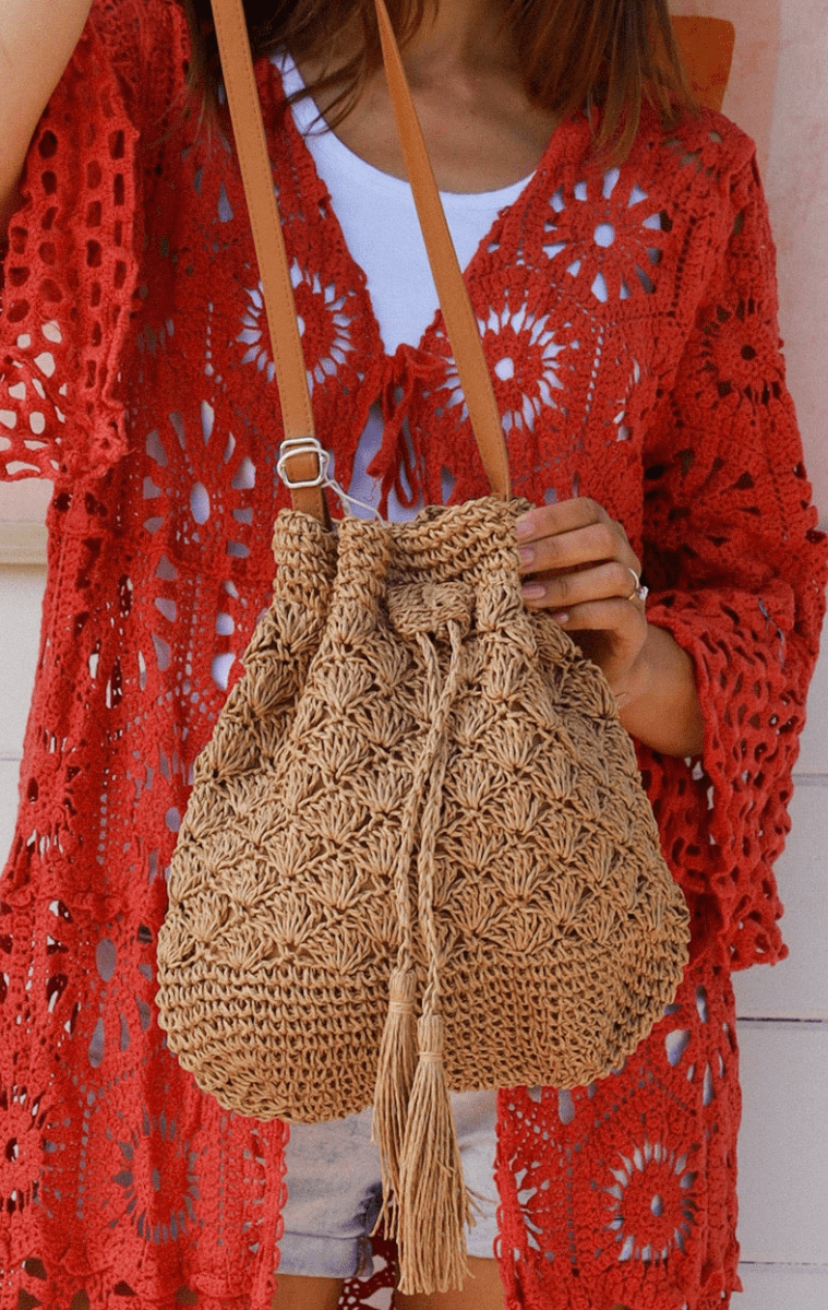 Isabella Woven Cotton Shoulder Tote Bag.