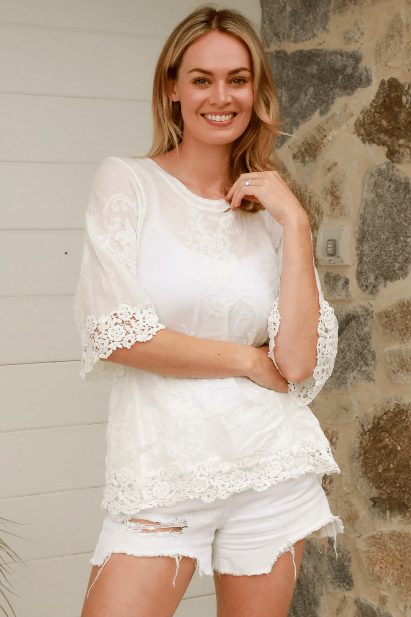 Isabella Boho Arcadia Crochet Shirt Cover up - White.