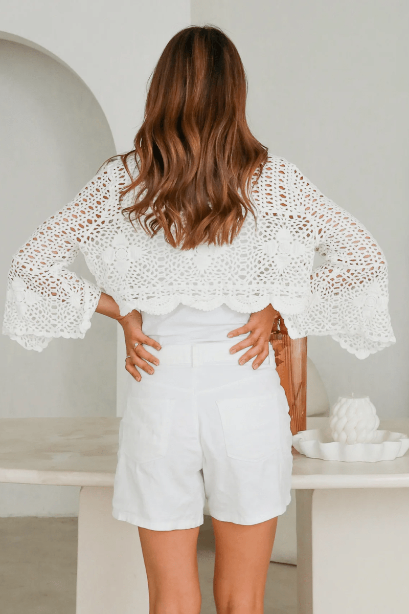 Isabella Boho Dogon Crochet Shirt Cover up - White.