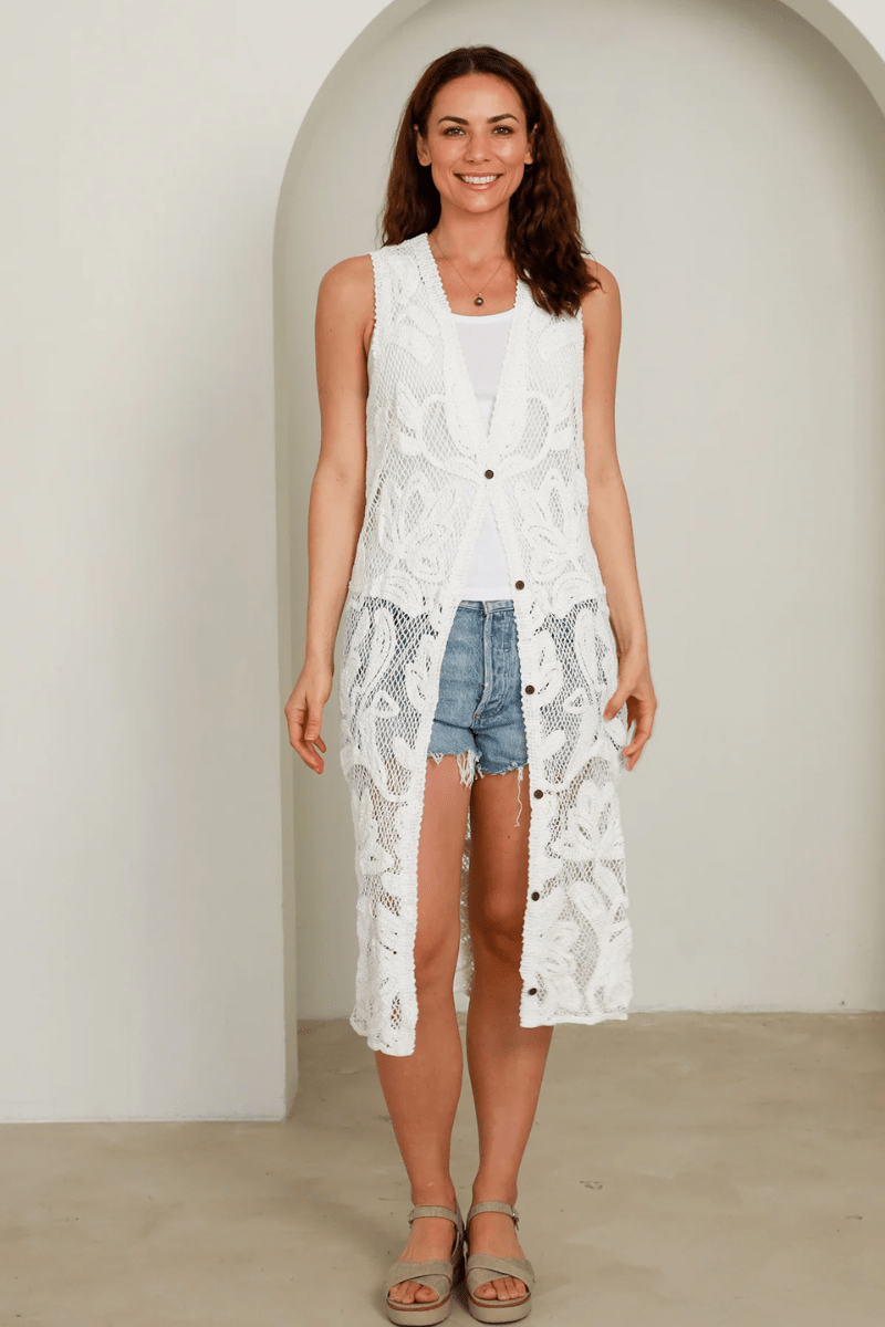 Isabella Boho Eden Crochet Sleeveless Midi Cover up.