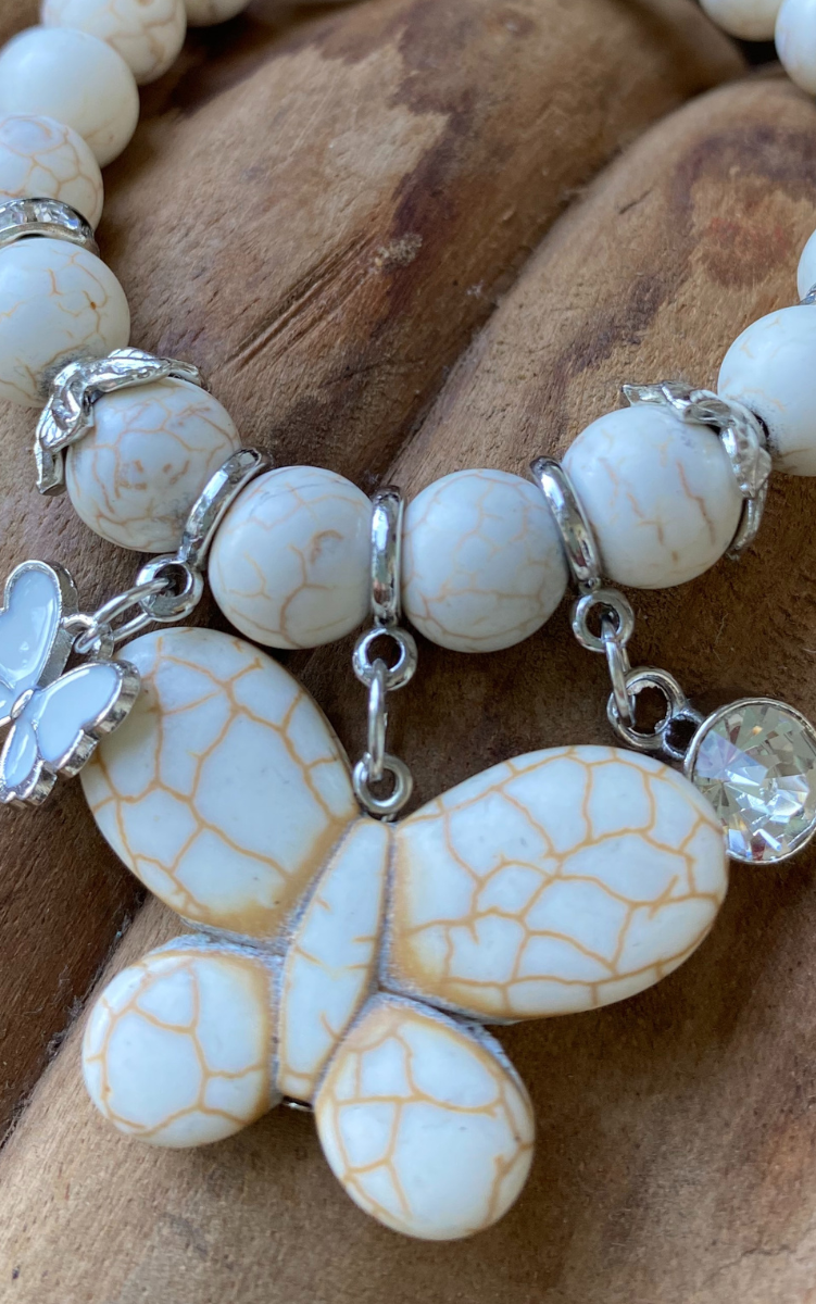 Marble Butterfly Silver Plated Beaded Bracelet.