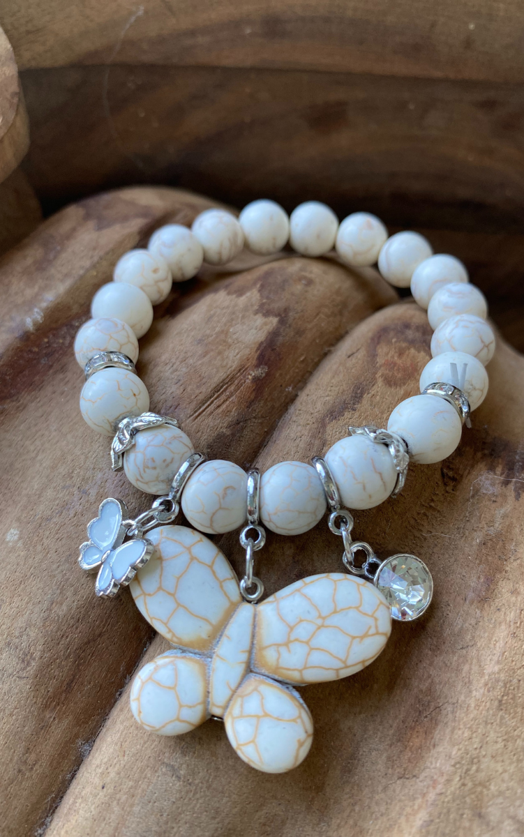 Marble Butterfly Silver Plated Beaded Bracelet.