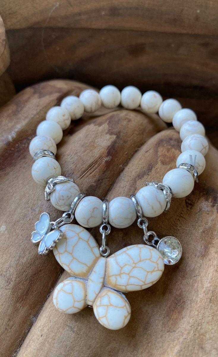 Marble Butterfly Silver Plated Beaded Bracelet.