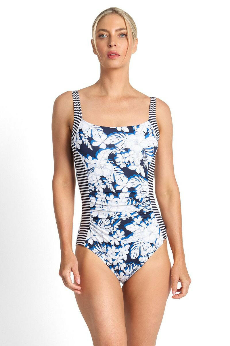 Jantzen Anchor Ruched Square Neck One Piece - Navy.