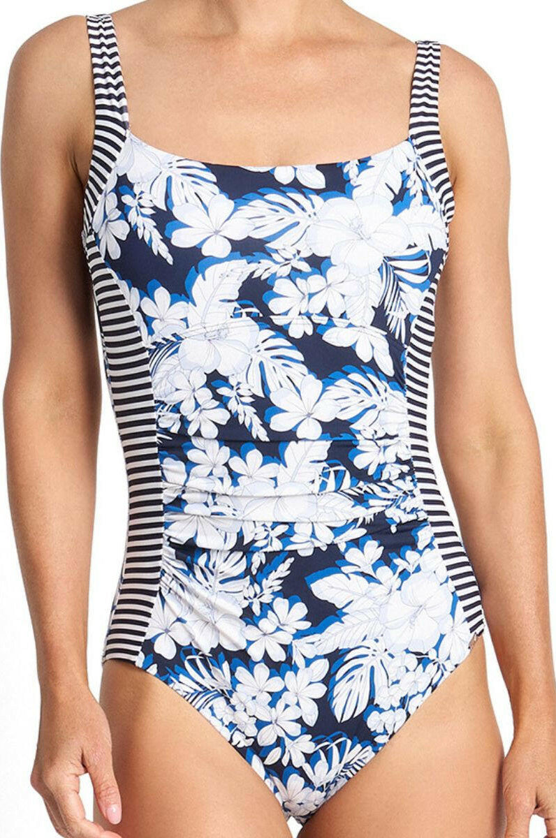 Jantzen Anchor Ruched Square Neck One Piece - Navy.