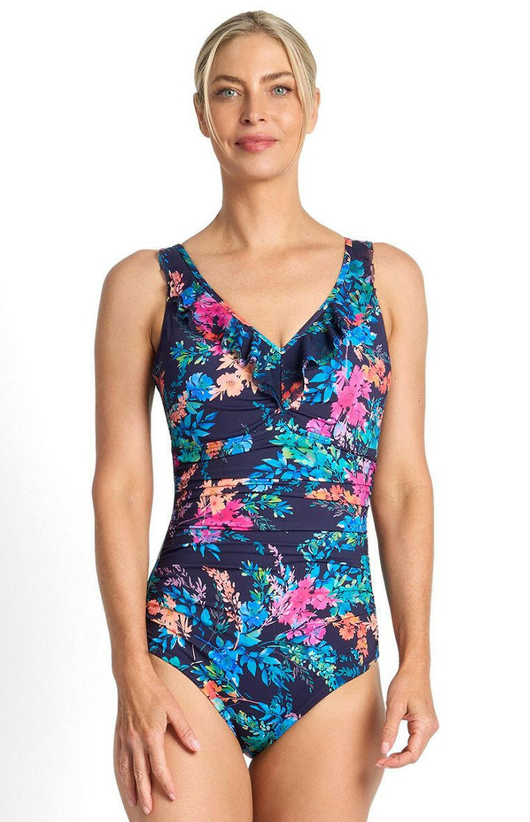 Jantzen Fresia DD/E Mesh Frill One Piece - Navy.