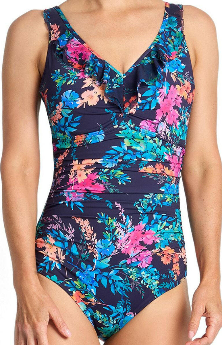 Jantzen Fresia DD/E Mesh Frill One Piece - Navy.