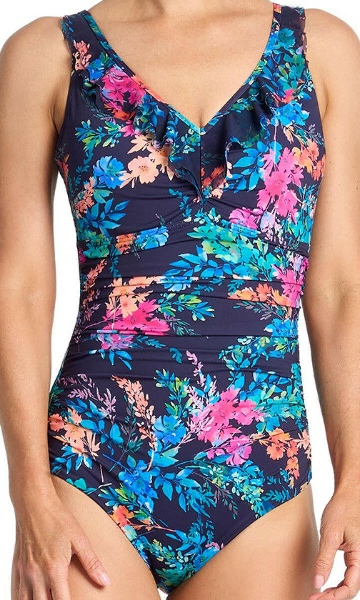 Jantzen Fresia DD/E Mesh Frill One Piece - Navy.