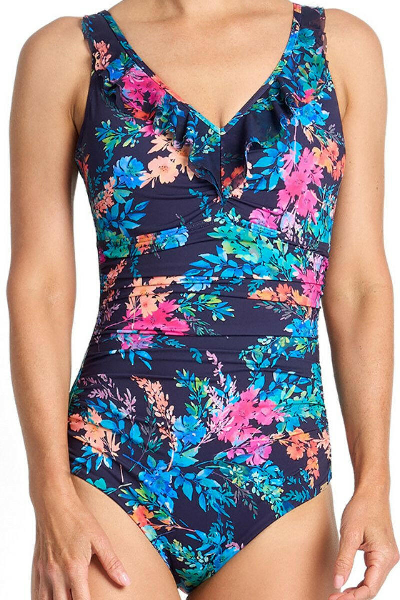 Jantzen Fresia DD/E Mesh Frill One Piece - Navy.