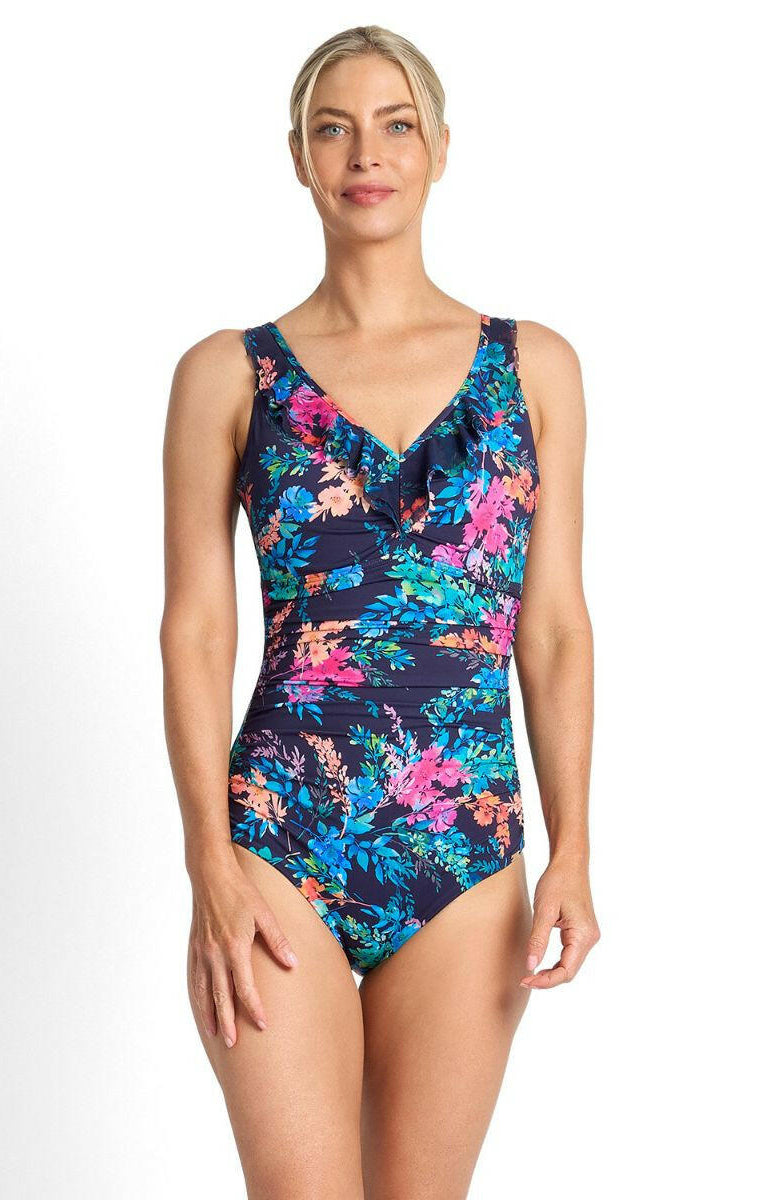 Jantzen Fresia DD/E Mesh Frill One Piece - Navy.