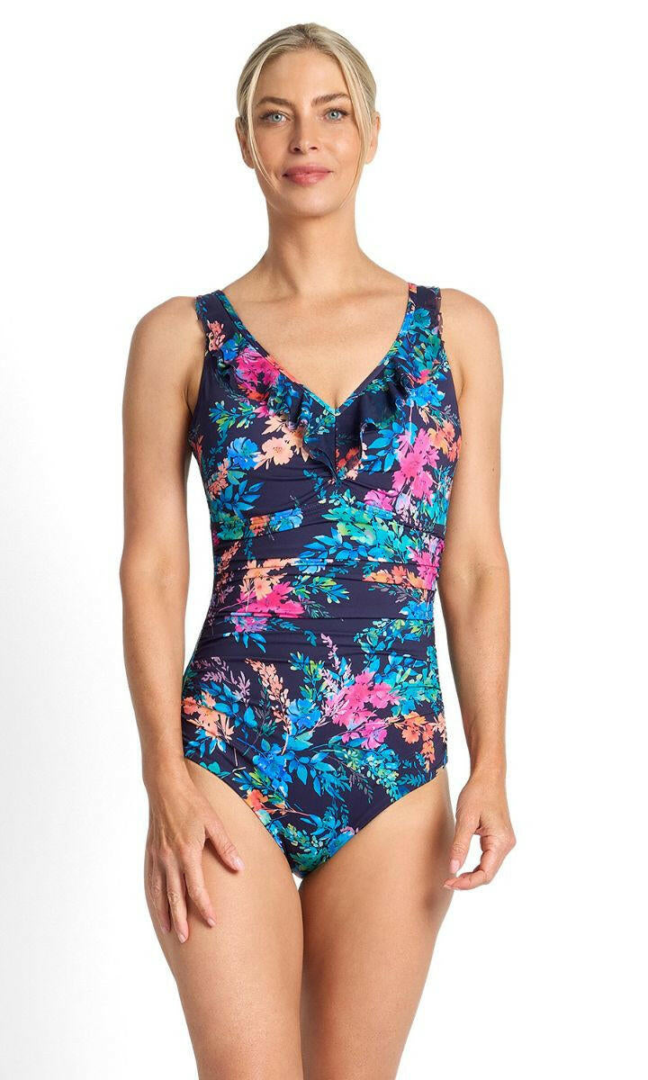 Jantzen Fresia DD/E Mesh Frill One Piece - Navy.