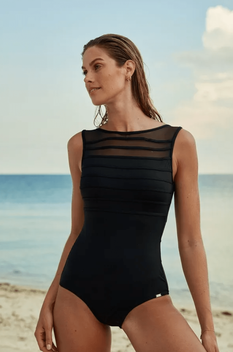 Jantzen Cosmopolitan Mesh High Neck One Piece Black.