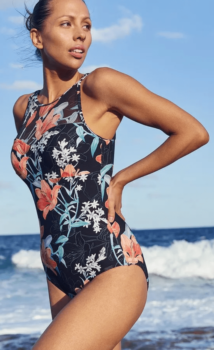 Jantzen Lily Garden Mesh High Neck Mastectomy One Piece.