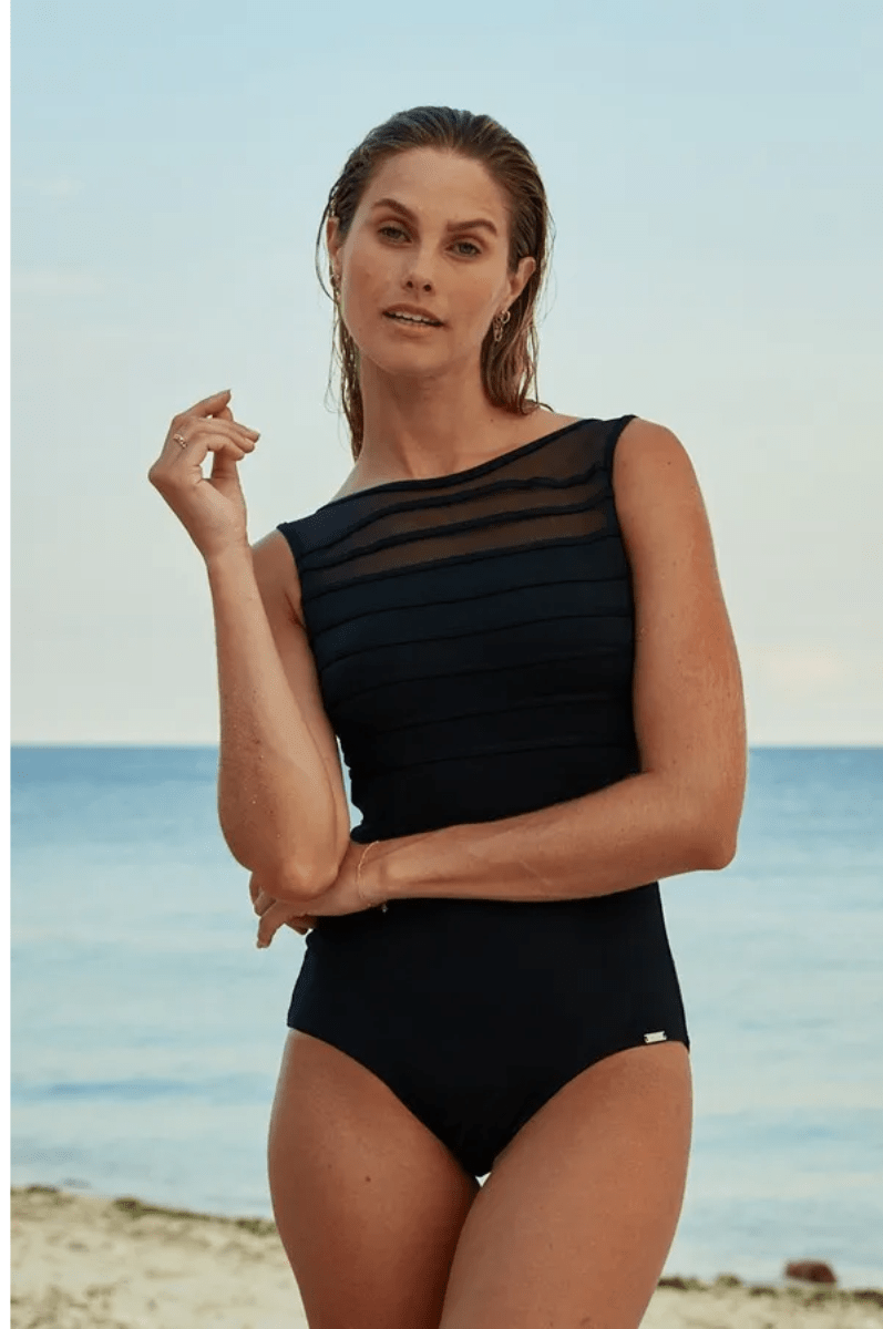 Jantzen Cosmopolitan Mesh High Neck One Piece Black.
