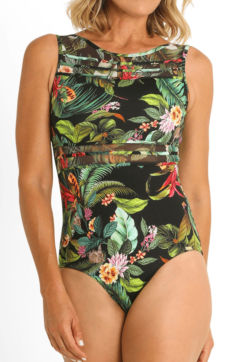 Jantzen Meka Mesh High Neck Mastectomy One Piece - Black.