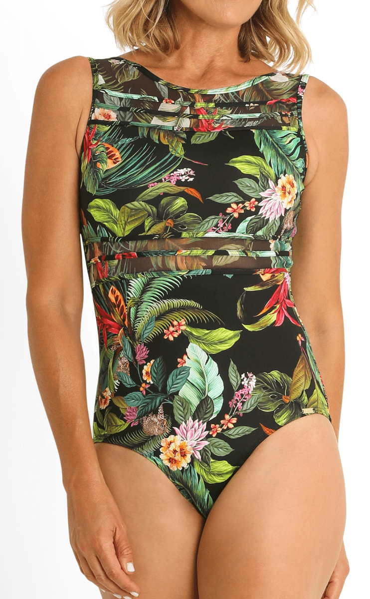 Jantzen Meka Mesh High Neck Mastectomy One Piece - Black.