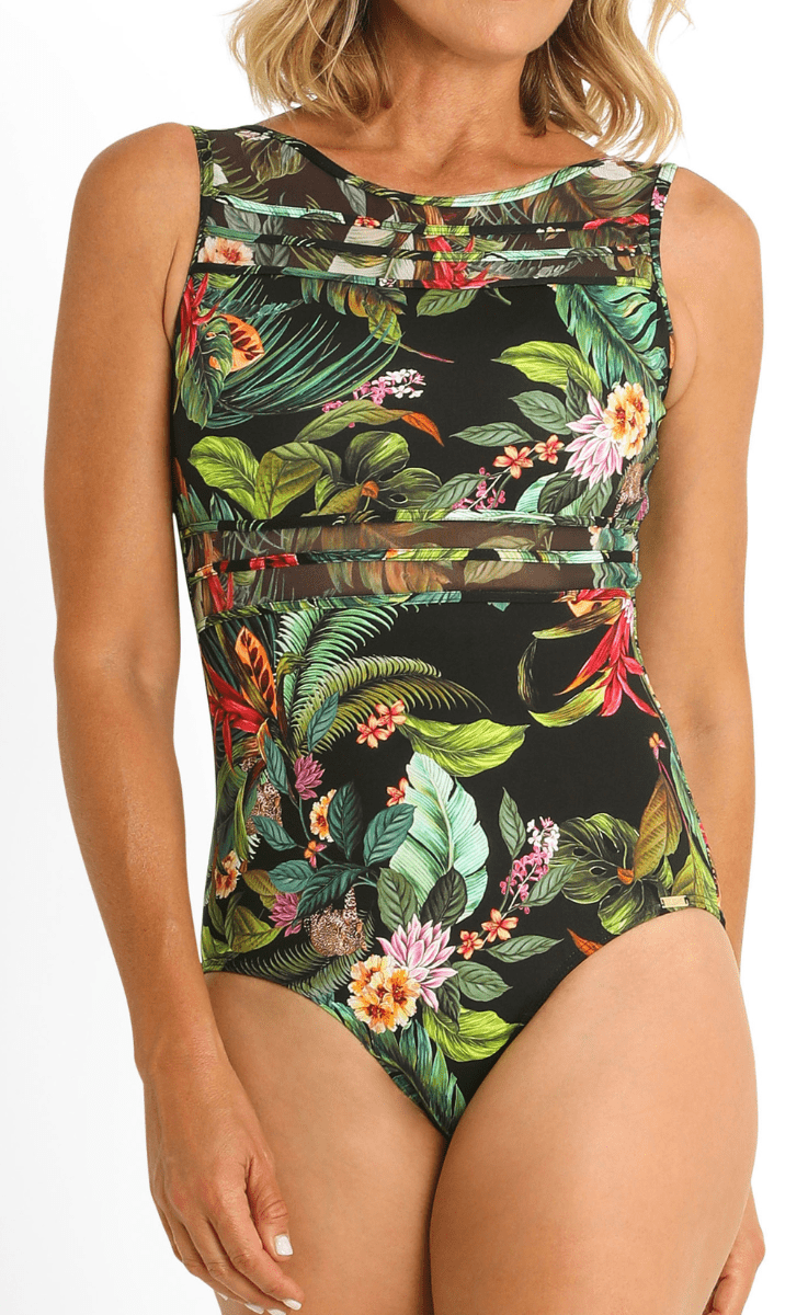 Jantzen Meka Mesh High Neck Mastectomy One Piece - Black.