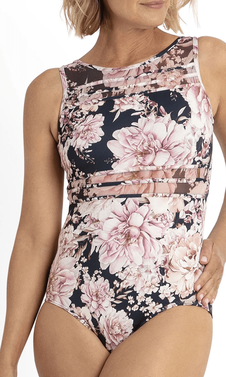 Jantzen Chiara Mesh High Neck Mastectomy One Piece - Navy.