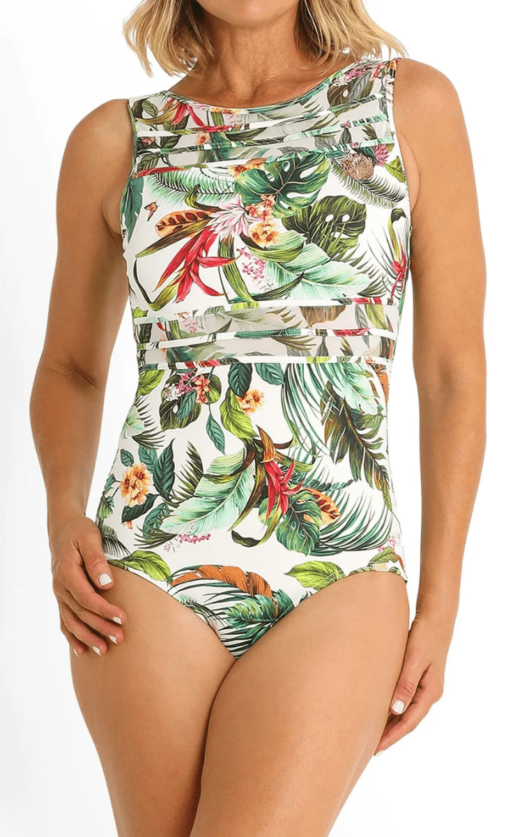 Jantzen Meka Mesh High Neck Mastectomy One Piece - White.