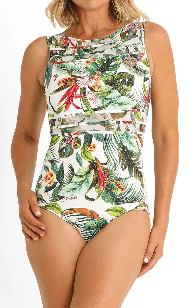 Jantzen Meka Mesh High Neck Mastectomy One Piece - White.