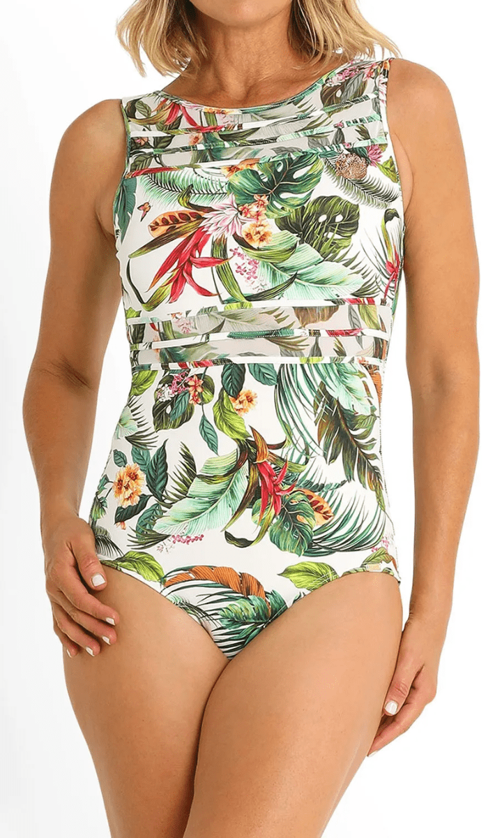 Jantzen Meka Mesh High Neck Mastectomy One Piece - White.