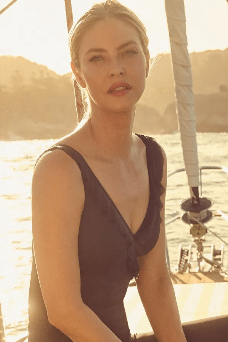 Jantzen Cosmopolitan Mesh Frill Cross Front One Piece Black.