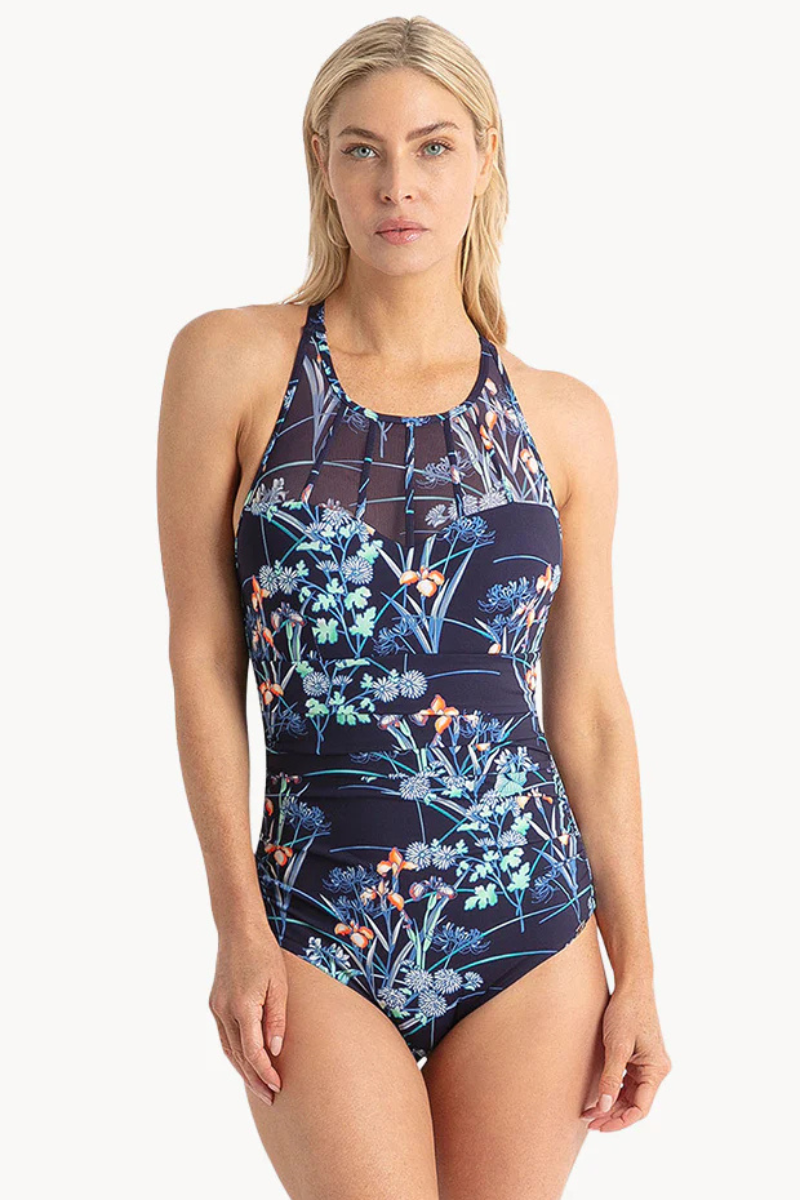 Jantzen Maja High Neck Cross Strap Mastectomy One Piece - Navy.