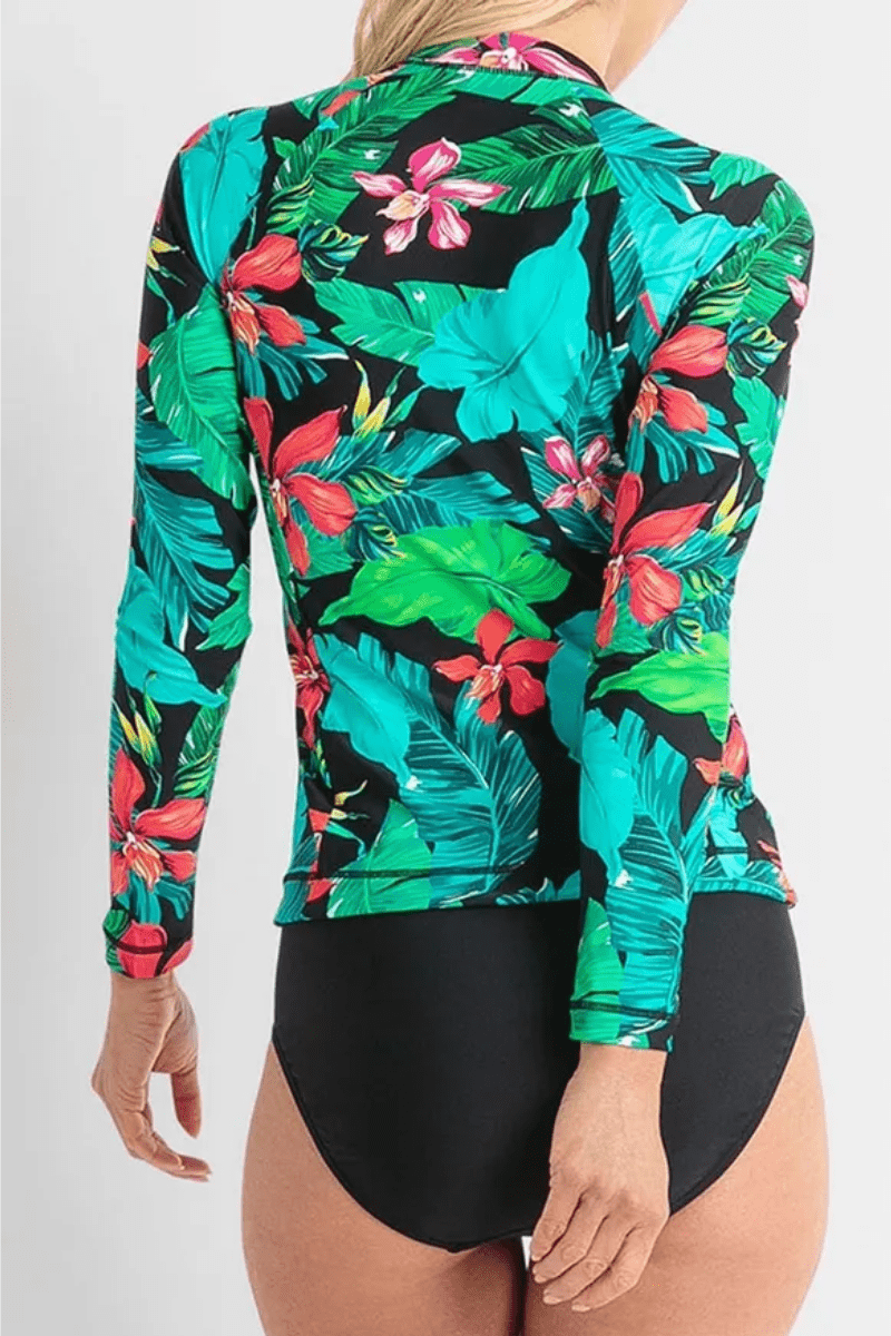 Jantzen Select Zip Rashie Long Sleeve Black Aqua Black.