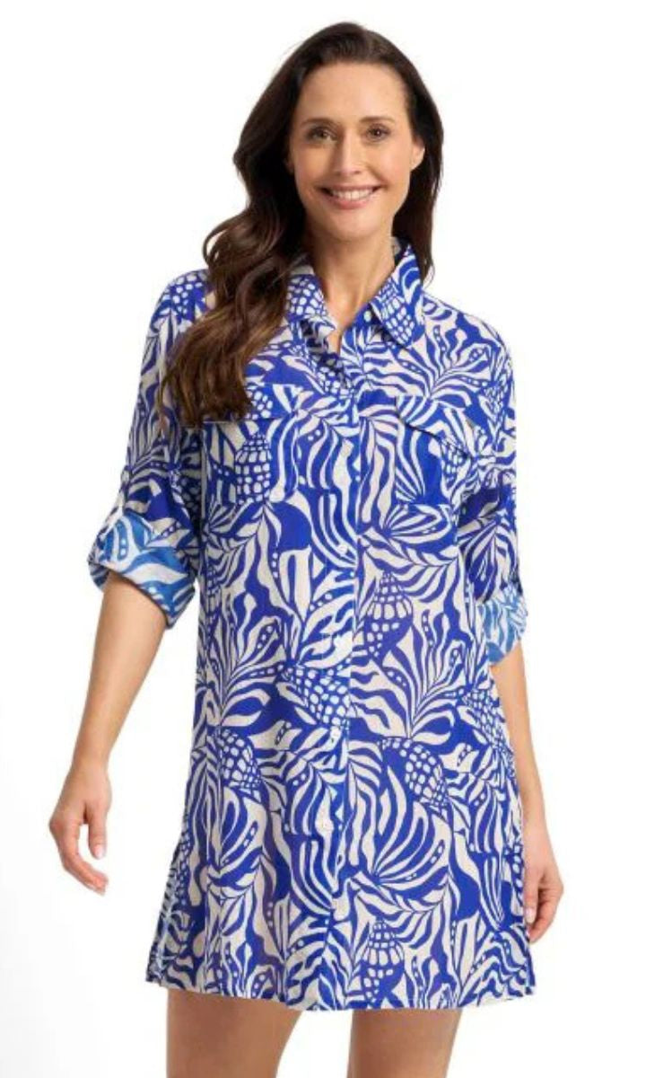jantzen-seashells-JA91236-button-through-shirt-cobalt-ozresort