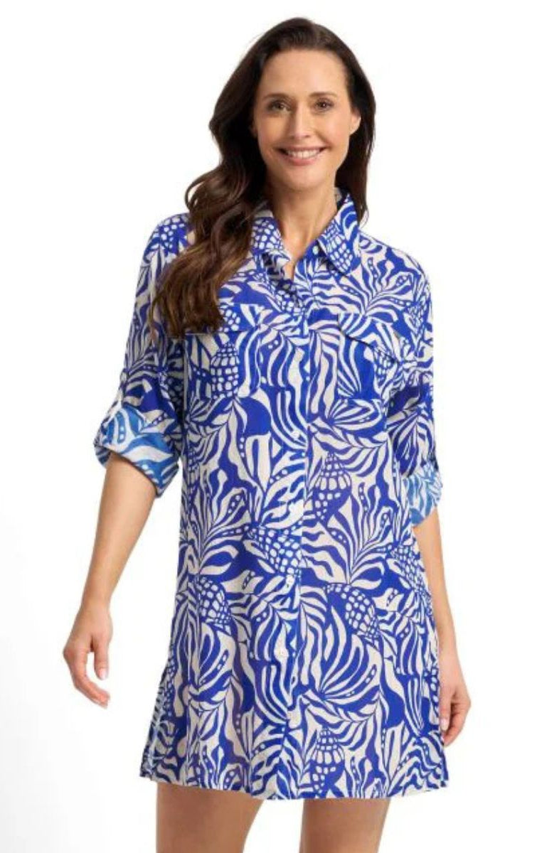 jantzen-seashells-JA91236-button-through-shirt-cobalt-ozresort
