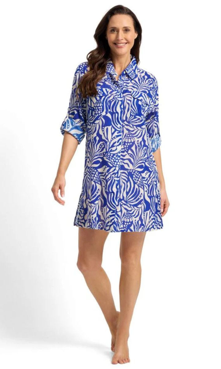 jantzen-seashells-JA91236-button-through-shirt-cobalt-ozresort