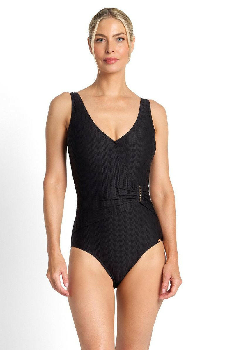 Jantzen Sky High Bar Surplice One Piece - Black.