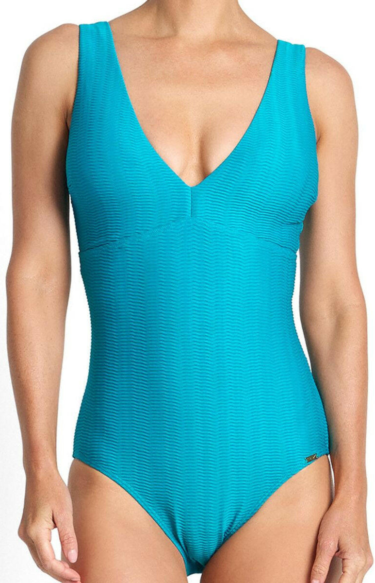 Jantzen Sky High Deep Vee One Piece - Aqua.