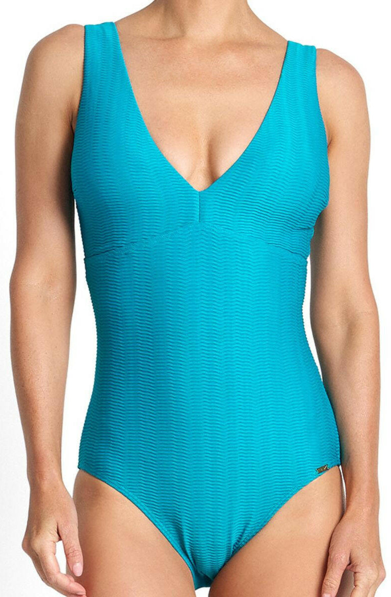 Jantzen Sky High Deep Vee One Piece - Aqua.