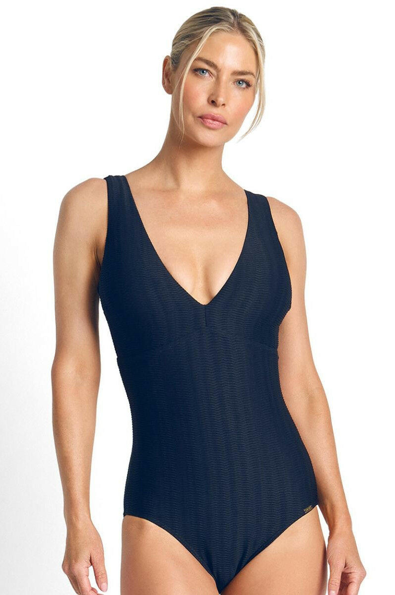 Jantzen Sky High Deep Vee One Piece - Navy.