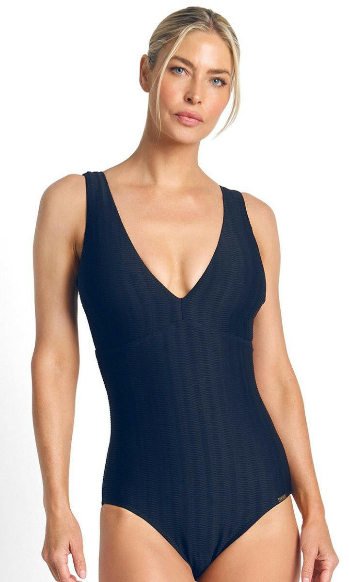 Jantzen Sky High Deep Vee One Piece - Navy.