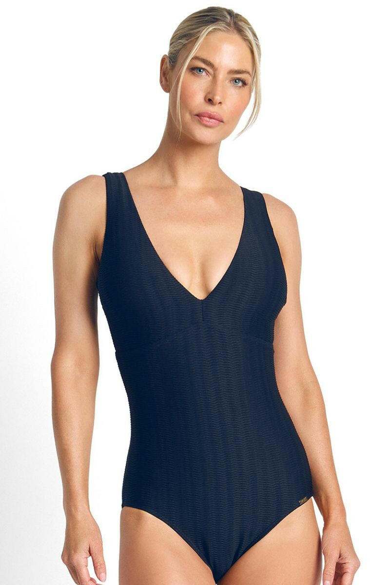 Jantzen Sky High Deep Vee One Piece - Navy.